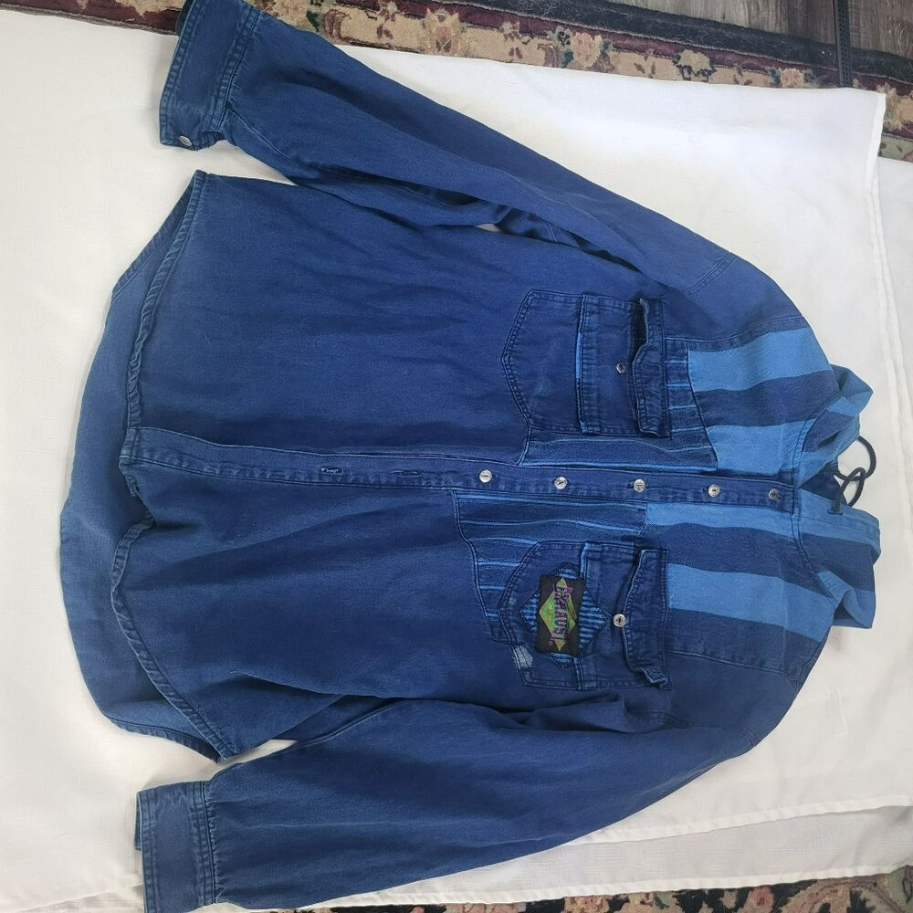 Vintage Exhaust Brand Denim Hoodie Button-Up Shirt M Blue